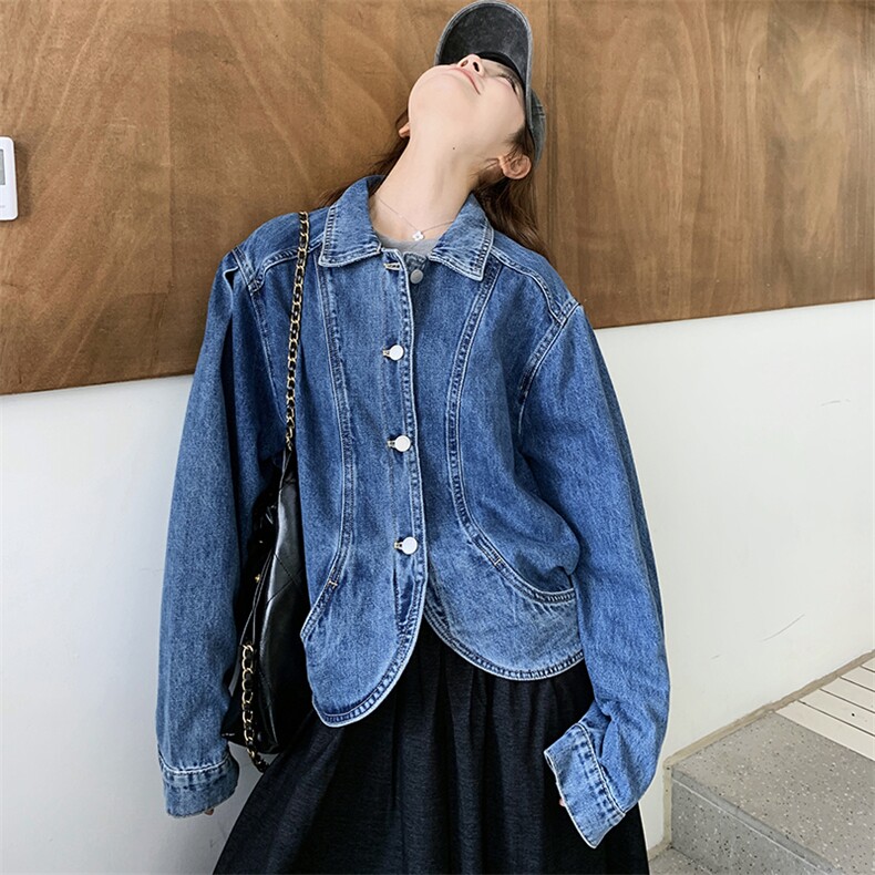 时尚休闲牛仔外套女短款夹克春秋百搭显瘦宽松上衣,女装牛仔外套,鑫慧