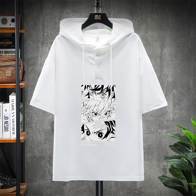 LD54176-P45 连帽短袖t恤男大码胖子带帽五分袖中袖 展架图片