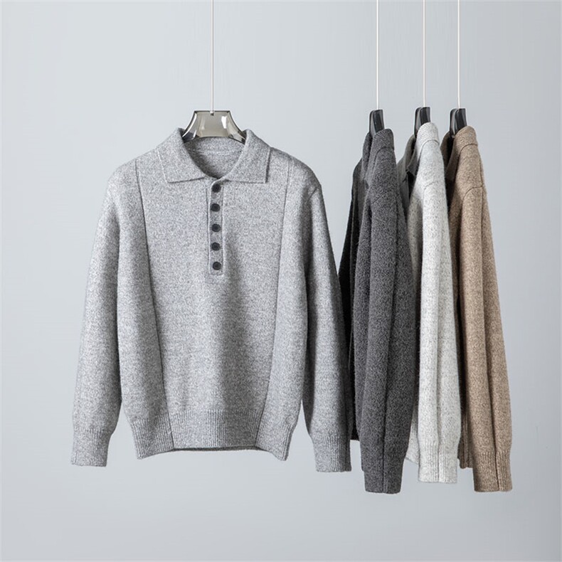 polo衫五排扣针织毛衣男士秋冬季明线撞色翻领针织衫内搭休闲上衣，男装针织衫/毛衣，星座914