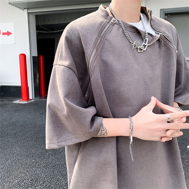 个性小众金属拉链短袖T恤，XZ1005-1-TTH009-批价4058，男装T恤，星座1005-1