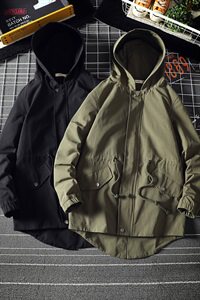 2021春秋季新日系半网格潮男大码中长连帽夹克燕尾外套J989-P65图片