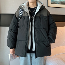 秋冬季加厚假两件棉衣男潮牌宽松大码面包服情侣棉袄保暖连帽外套，男装棉衣，星座310B-1