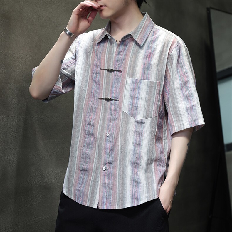 新中式金属扣风潮T恤短袖民族服饰刺绣时尚提花T2422-P65,男装T恤,电商A227
