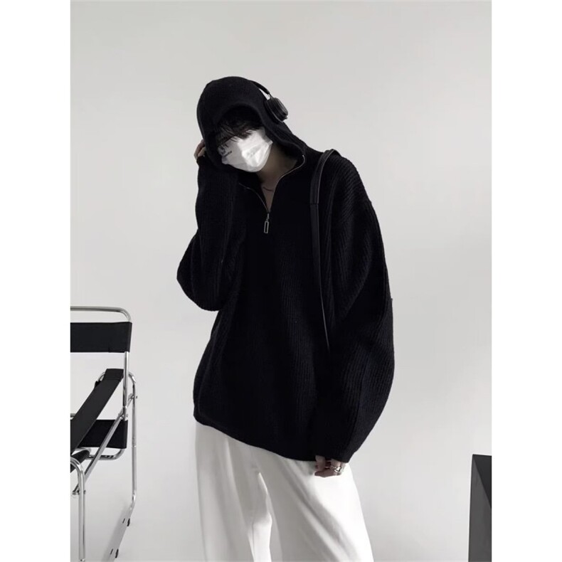 半拉链连帽毛衣男慵懒高级感秋冬针织开衫外套M23115,男装针织衫/毛衣,星座1116A（原606A-3）
