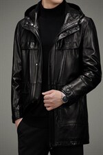 DLSN225002新款羽绒皮衣男头层山羊皮风衣连帽商务男装P1100，男装皮衣，电商B360