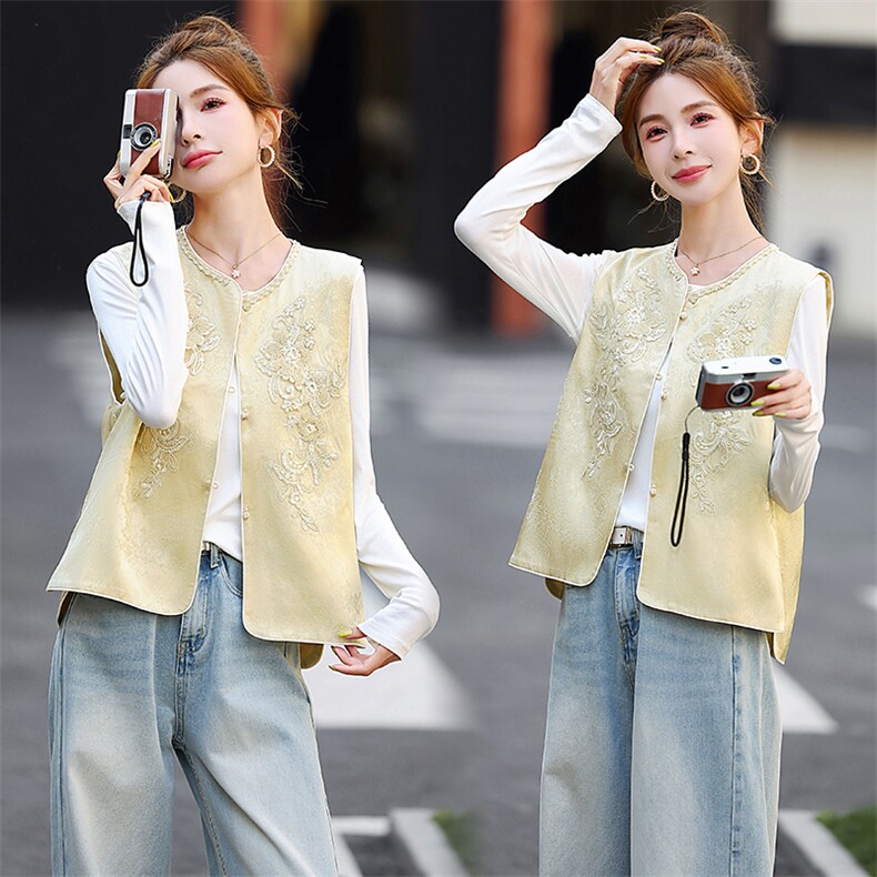 马甲女重工绣珠轻奢时尚洋气百搭简约上衣，女装马甲，芙芮