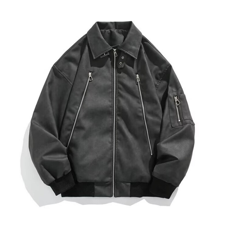 复古做旧PU皮衣夹克美式潮牌痞帅机车服外套休闲上衣Y1029P72网图图片