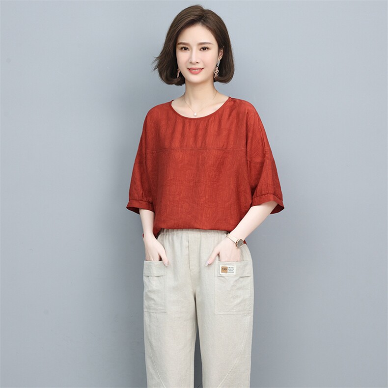 2023夏季天丝简约气质圆领宽松时尚休闲显瘦舒适上衣,女装衬衫,独衣靓