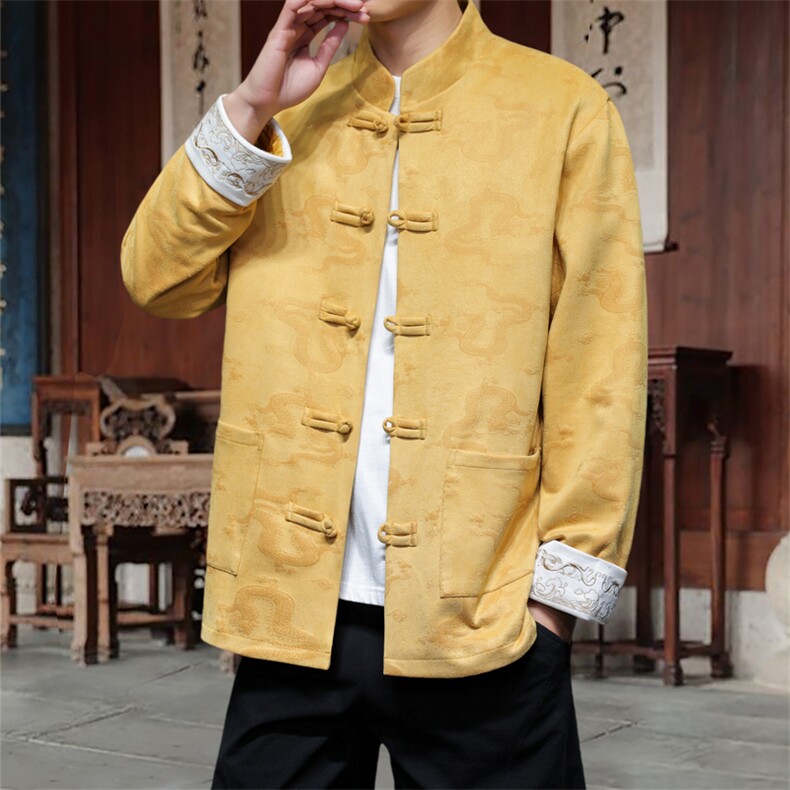 男士外套麂皮绒印花夹克盘扣立领唐装风XZ1512-2508-P85,男装夹克,星座1512