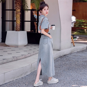 夏天高级修身牛仔连衣裙潮2026年新款女欧货时尚气质显瘦过膝长裙图片