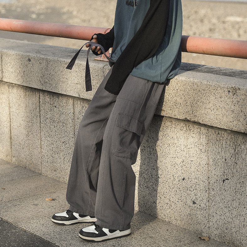 大口袋腰带工装裤高街裤子男嘻哈街头垂感休闲裤K0732-P45,男装休闲裤,星座308B-1