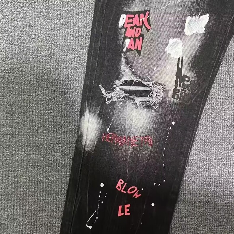 1506/Q9330/P59秋季新款潮牌贴布牛仔裤潮流小脚弹力个性长裤子,男装牛仔裤,星座1506