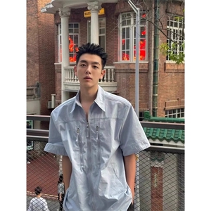 美式设计高级感衬衫男士短袖夏季款潮牌痞帅休闲衬衣3375-P36图片