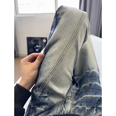 现货浅蓝色闪电水洗破洞牛仔裤男高街vibe裤子微喇牛仔裤情侣款，男装牛仔裤，星座302B