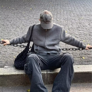 有货DMY61-批65翻领拉链纯色毛衣外套男冬季新款开衫图片