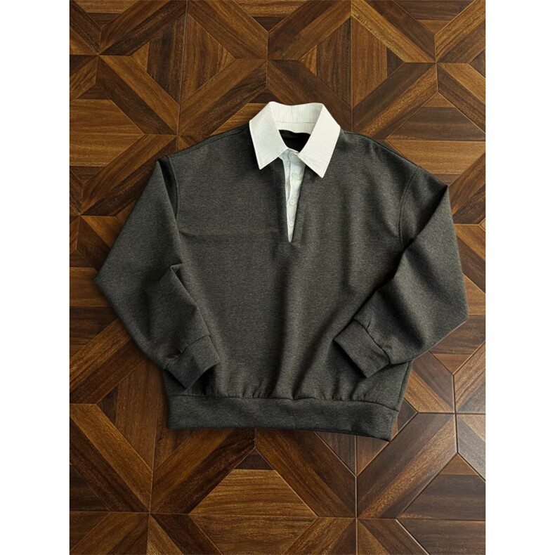 26春老钱风衬衫领cleanfit假两件卫衣W1997/特P45，男装衬衫，电商B350