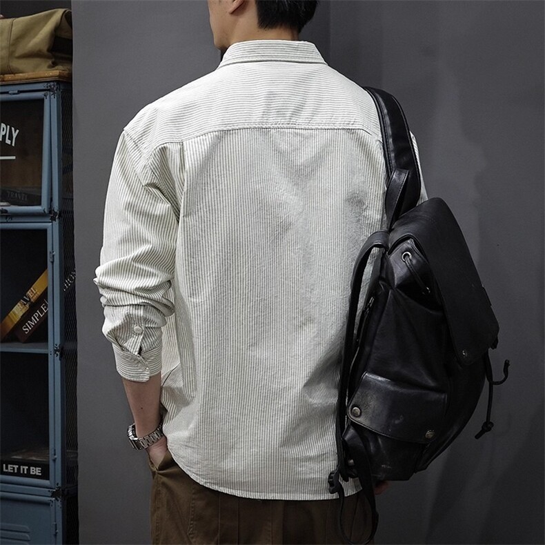 条纹美式衬衫男长袖春季2025新款休闲衣服潮流百搭高级感大码春秋,男装衬衫,星座506A