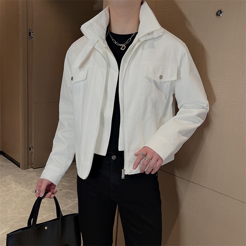 春季新款潮男短款高级感痞帅假两件夹克帅气外套JK2309-P125控155图片