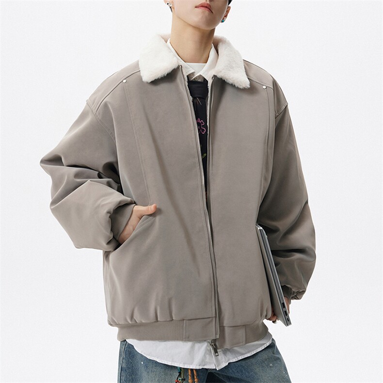 现货冬季美拉德毛领雾面PU皮棉服加绒加厚保暖百搭设计款情侣棉衣图片