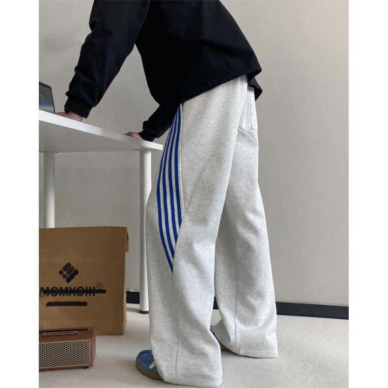 白花灰卫裤男款春秋季2025新款美式高街重磅垂感条纹阔腿休闲长裤，男装休闲裤，电商B315