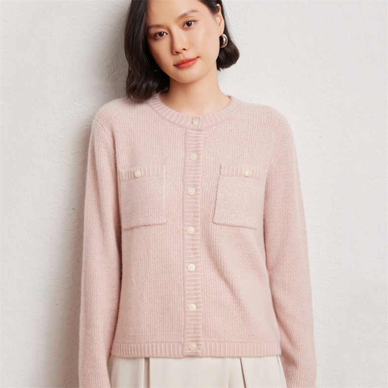 时尚女士花纱羊绒开衫优雅百搭舒适保暖粉色系甜美风格,女装羊绒衫,臻维羊绒
