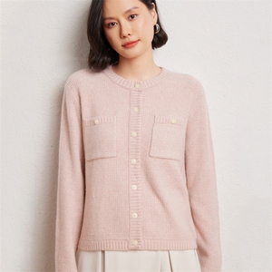 时尚女士花纱羊绒开衫 优雅百搭 舒适保暖 粉色系甜美风格图片