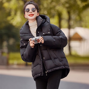 现货时尚气质棉服女新款冬季不可拆连帽韩版高级宽松加厚款外套女图片