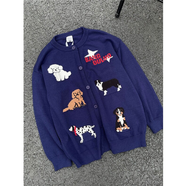 （数据款）美式趣味小狗提花开衫针织毛衣外套1015-M297-P85,男装针织衫/毛衣,四季星座1015