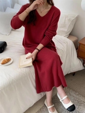 中长款毛衣裙羊毛衫秋冬宽松慵懒打底针织毛衣连衣裙，女装连衣裙，思途羊绒