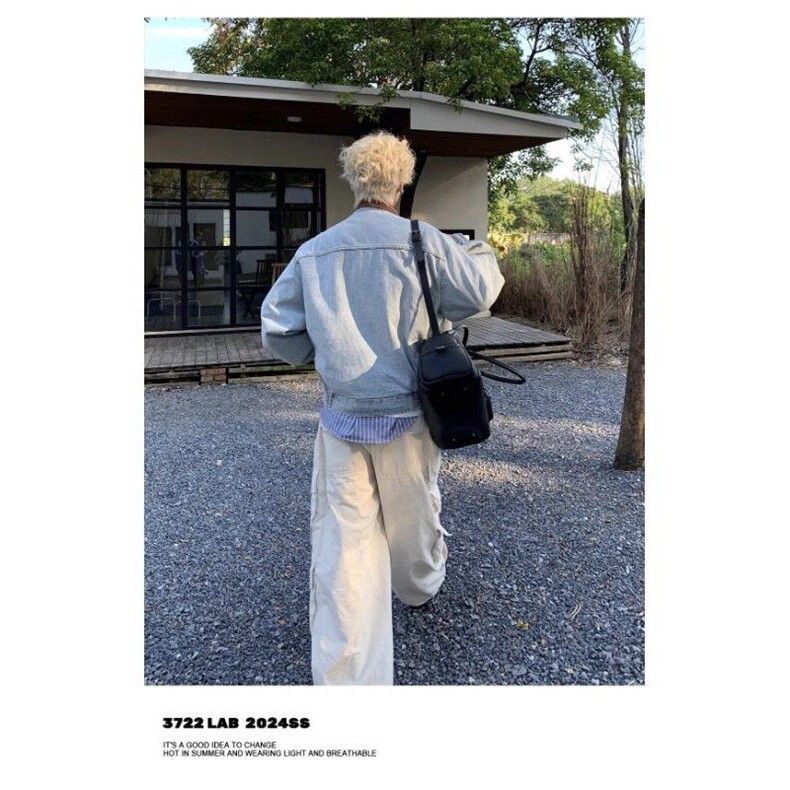 2026春季美式复古浅蓝短款翻领牛仔夹克男女宽松潮流百搭工装外套,男装夹克,星座410-7