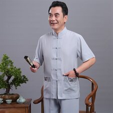 221/中老年唐装套装夏季短袖太拳运动套装老人夏装短袖刺绣，男装套装，星座1216（原钱塘722）
