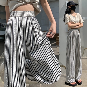条纹阔腿裤女夏季薄款2024小个子高腰宽松显瘦垂感防晒冰丝裤图片