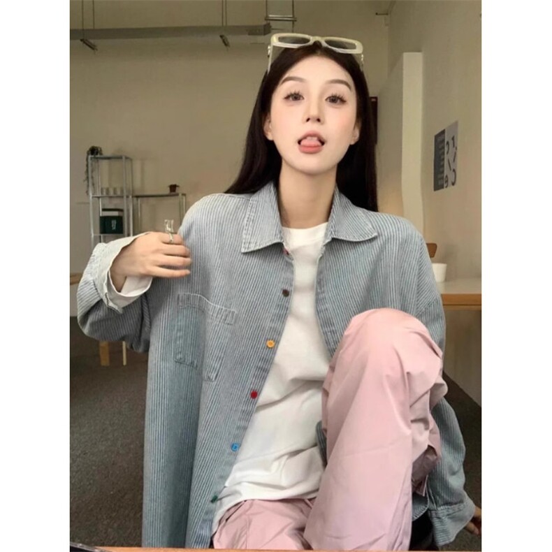 TC626-P45韩系彩色纽扣条纹衬衫女长袖衬衣外套,女装衬衫,星座617A-2