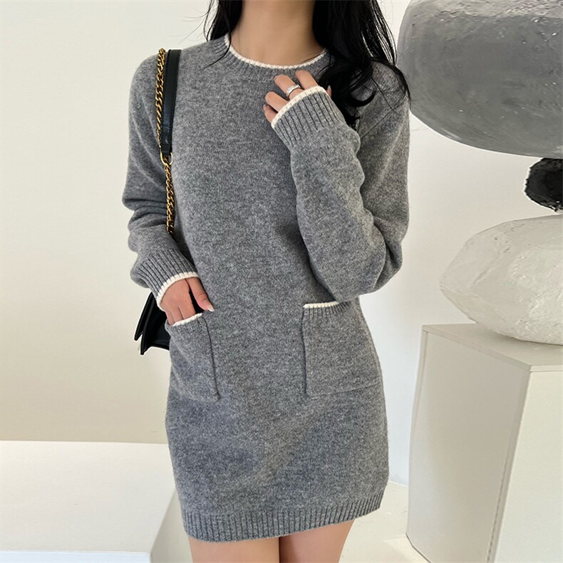 新款澳毛打底羊毛裙女修身时尚内搭圆领带兜羊毛打底裙,女装连衣裙,臻纶羊绒