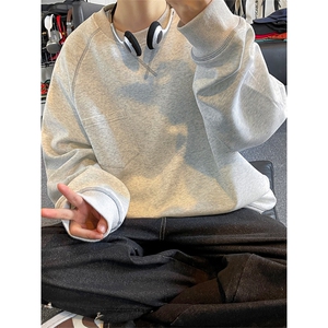 潮流坎车撞色线圆领卫衣大码宽松休闲内搭上衣W4649-P36【特价】图片