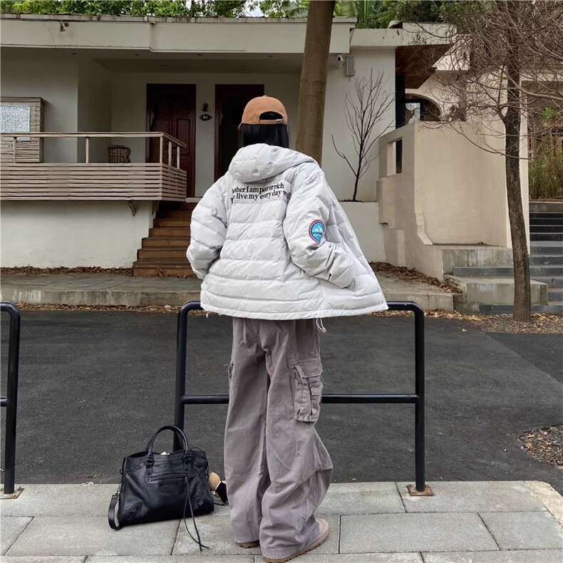 美式复古刺绣字母轻薄连帽排骨棉服男女百搭外套ins,男装棉衣,四季星座505