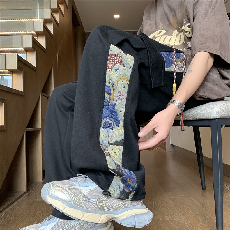 秋冬新款风拼接抽绳束脚裤运动裤男宽松直筒休闲裤K10058-P38,女装休闲裤,电商A099