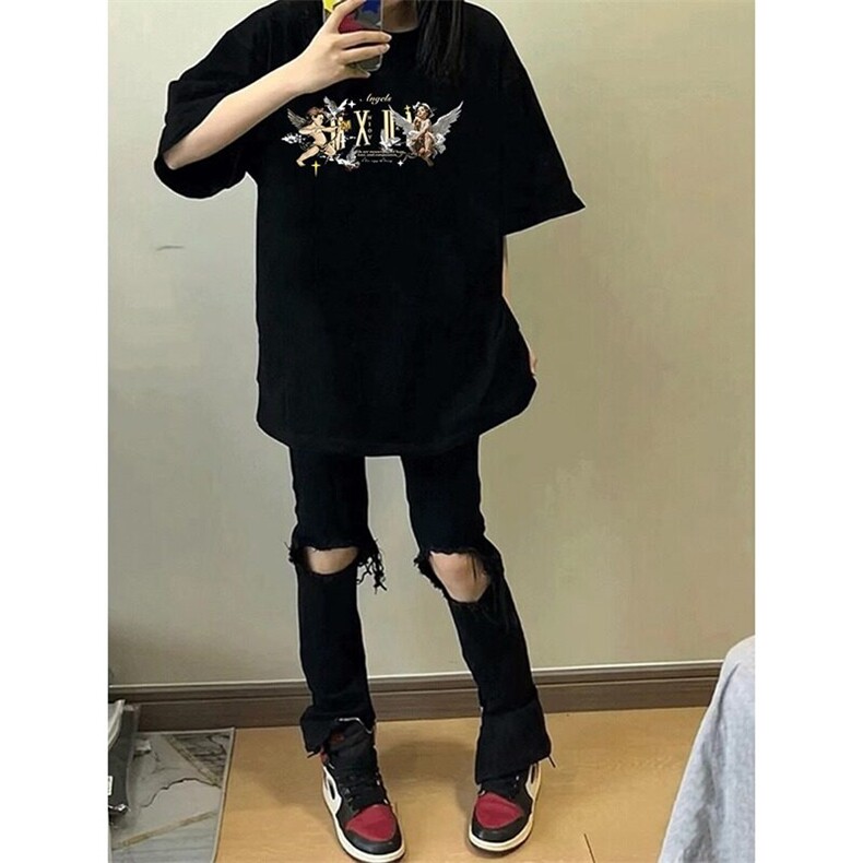 高品质纯棉短袖-宽松落肩款-白墨印花尺码:M-3XL,男装T恤,星座506A
