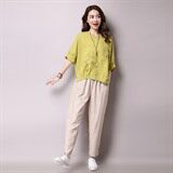 麻扎花抽褶立体装饰做旧文艺2021年夏季两件套，女装套装/套裙，独衣靓