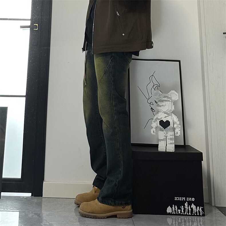 美式ins高街hiphop微喇重工艺水洗复古蓝牛仔裤货号K2322-1P60,男装牛仔裤,电商A063