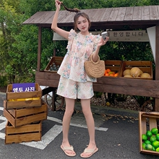 新品镂空绣花上衣+宽松短裤两件套套装7616-P135-K198，女装套装/套裙，2C159