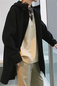 【】A003-HF013-P50冬装新中长款潮流连帽韩版大衣 港仔1图片