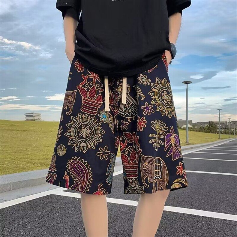 时尚青少年日常沙滩裤夏季潮流宽松休闲花短裤新款简约潮流宽松型,男装休闲裤,星座506A