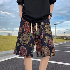 时尚青少年日常沙滩裤夏季潮流宽松休闲花短裤新款简约潮流宽松型，男装休闲裤，星座506A