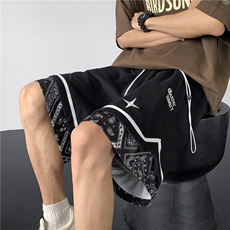 2025夏季腰果花假两件刺绣短裤宽松M~5XLXZ604-DK801-P45控58，男装牛仔裤，星座604