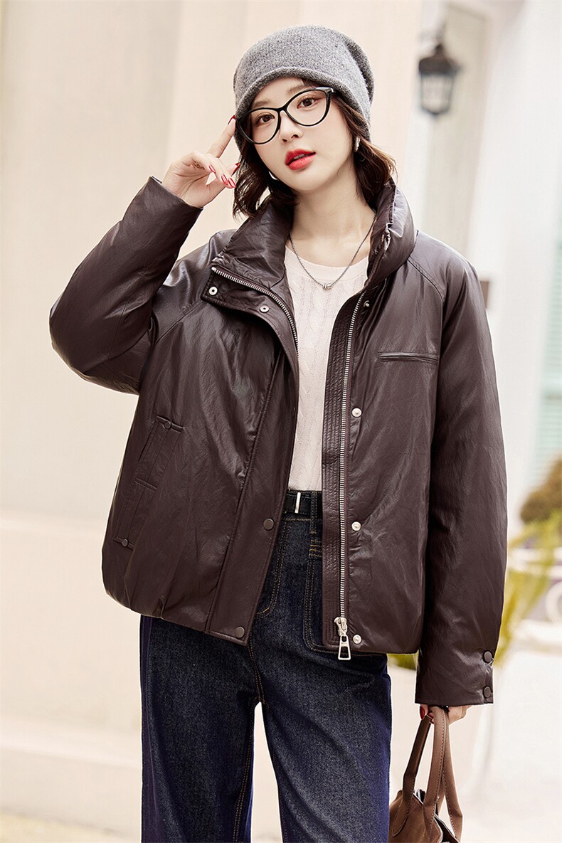 2025年新款90白鸭绒休闲皮衣款羽绒服女,女装羽绒服,阳光伊恋