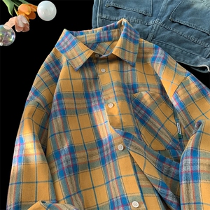特批P30无差价秋季格子衬衫男大码宽松长袖上衣贴标衬衣外套C2501图片
