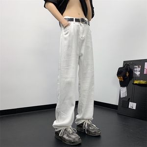 美式复古夏季纯色牛仔裤薄款潮牌新款宽松直筒休闲裤图片