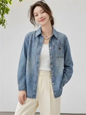 现货2026年春季休闲风牛仔绣花衬衫外套，女装短外套，靓衣阁