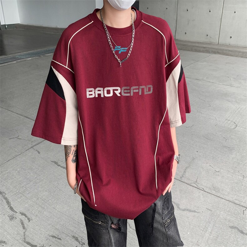 美式潮牌宽松百搭短袖夏季新款撞色运动球服T恤男现货T1760-P40,男装T恤,星座512-4